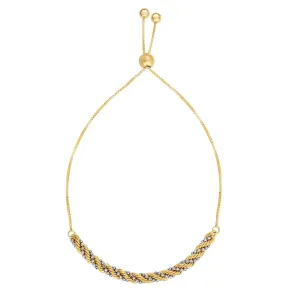 14k Yellow And White Gold Bolo Friendship Adjustable Bracelet, 9.25"