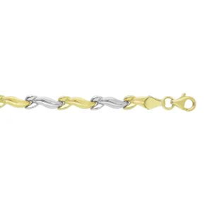 14k Yellow And White Gold Finish Wave Patterned Bracelet, 7,25"