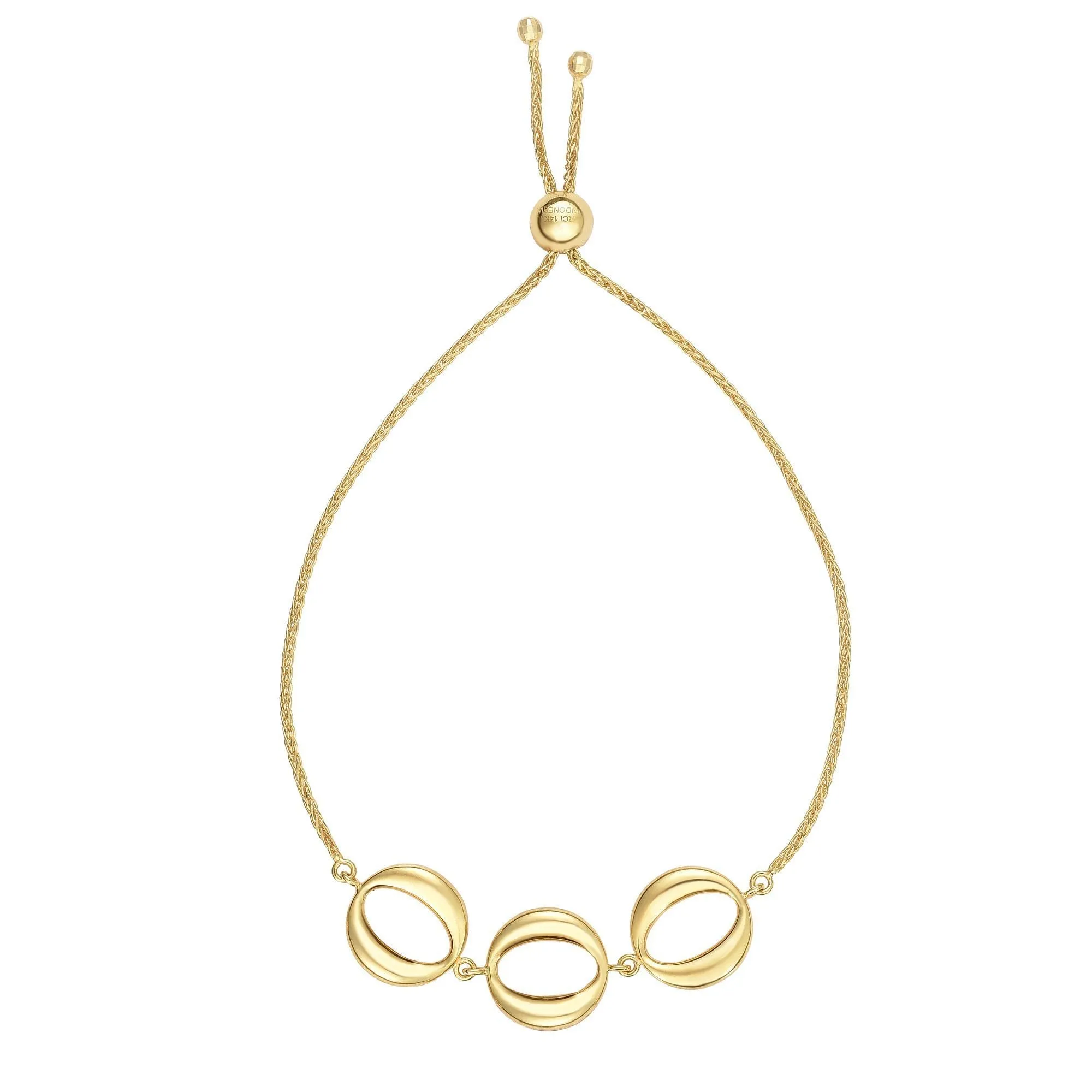 14k Yellow Gold Adjustable Circle Charms Bolo Bracelet, 9.25"