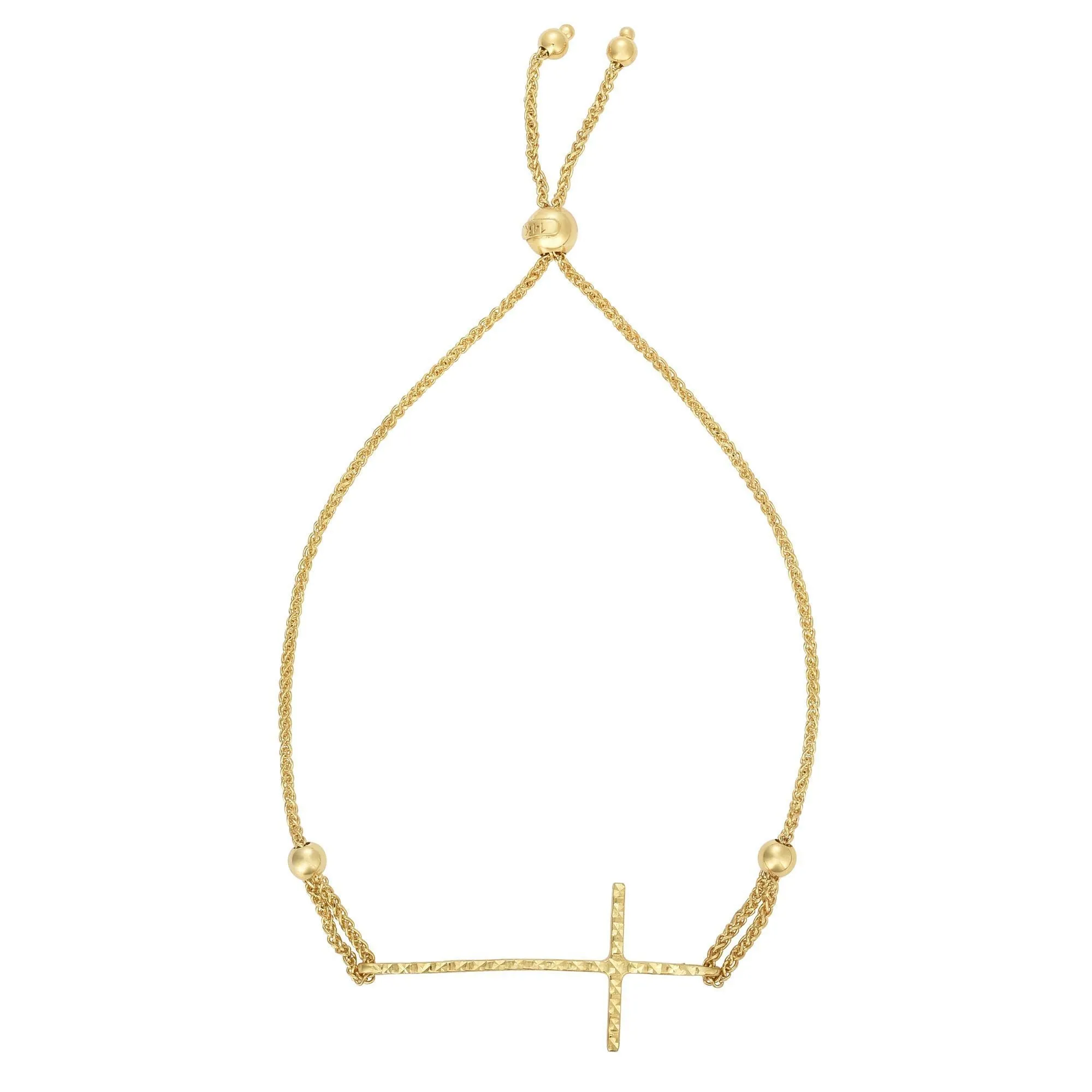 14k Yellow Gold Adjustable Cross Charm Bolo Bracelet, 9.25"