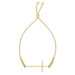 14k Yellow Gold Adjustable Cross Charm Bolo Bracelet, 9.25"