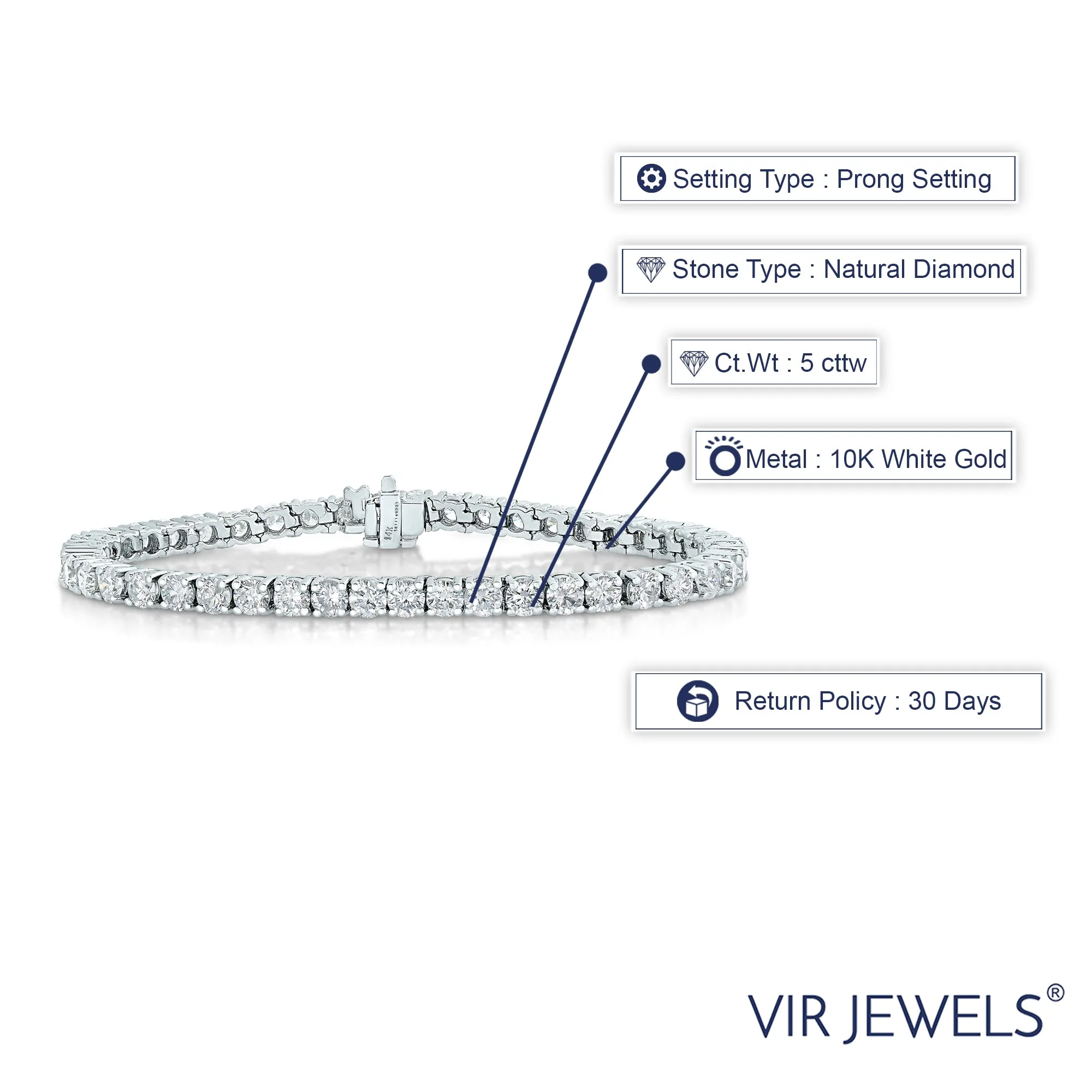 5 cttw Diamond Classic Tennis Bracelets in 10K White Gold