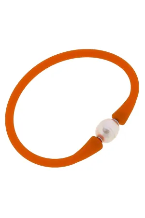 Bali Freshwater Pearl Silicone Bracelet - Orange