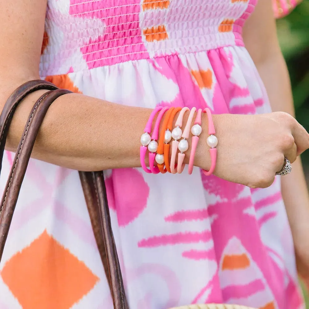 Bali Freshwater Pearl Silicone Bracelet - Orange