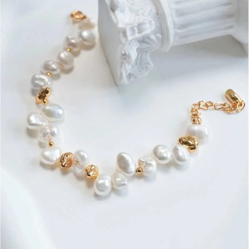 Beaded Baroque Pearl Bracelet-Gold Vermeil