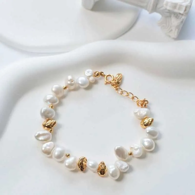 Beaded Baroque Pearl Bracelet-Gold Vermeil