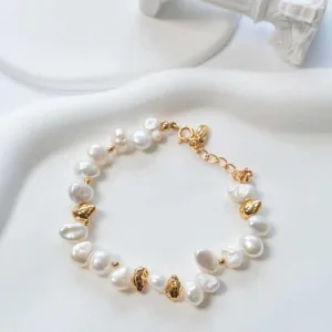 Beaded Baroque Pearl Bracelet-Gold Vermeil
