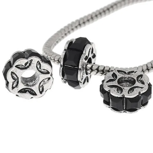 Black Flower Design Charm Beads for Snake Charm Charm Bracelet