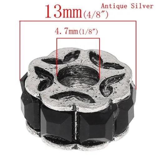 Black Flower Design Charm Beads for Snake Charm Charm Bracelet