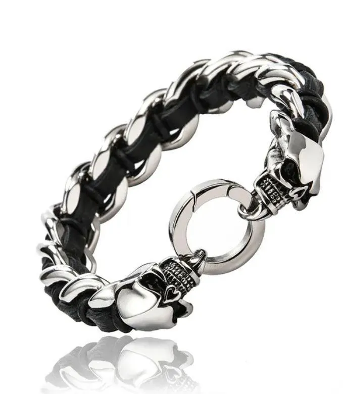 Black Leather Skull Bracelet