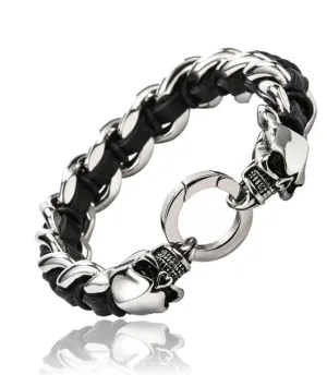 Black Leather Skull Bracelet