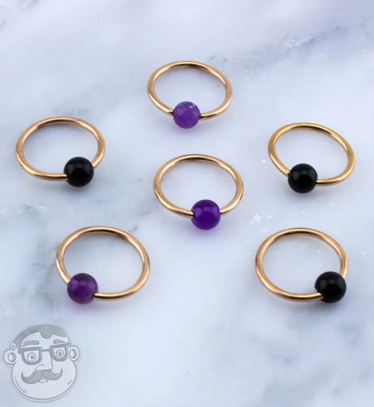 Black PVD Captive Bead Ring with Amethyst Stone