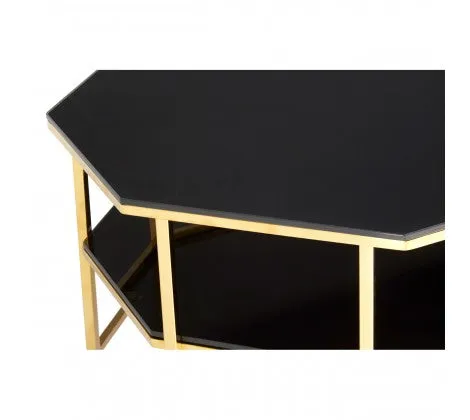 Black Tempered Glass and Gold Coffee Table