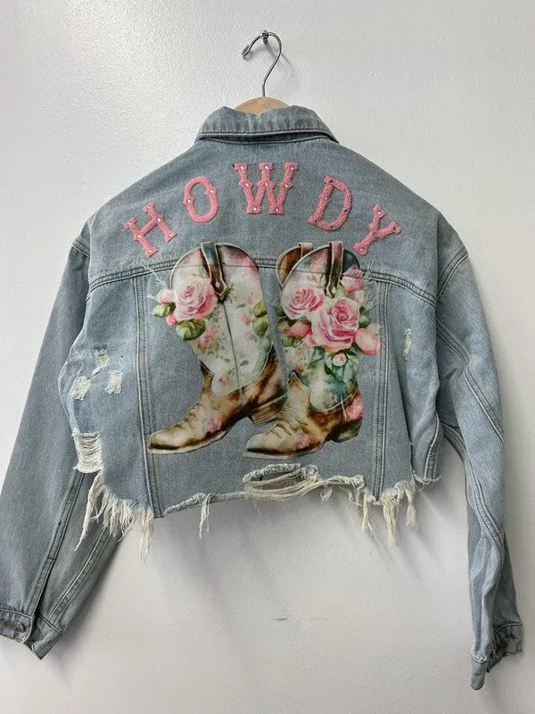 Blue Denim Howdy Boots Crop Jacket