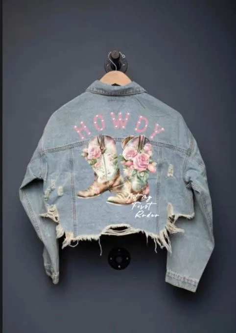 Blue Denim Howdy Boots Crop Jacket