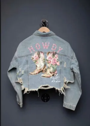 Blue Denim Howdy Boots Crop Jacket