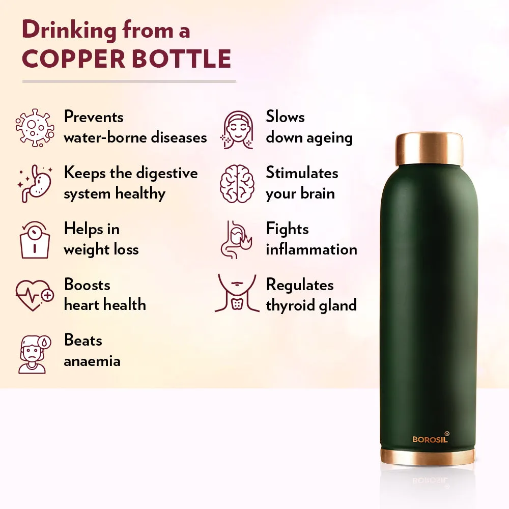 Borosil Eco Copper Bottle, Green - Personalise