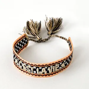 C'est La Vie Adjustable Bracelet | Peach/Black