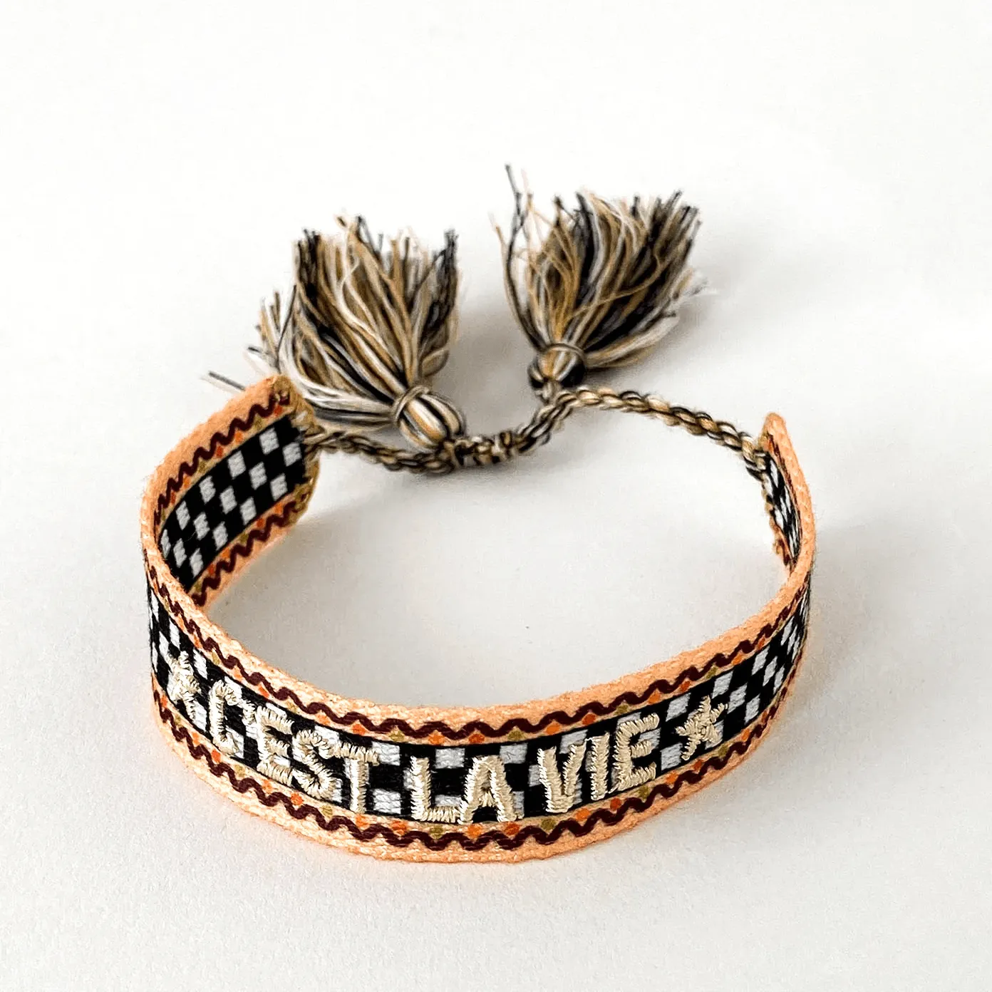 C'est La Vie Adjustable Bracelet | Peach/Black
