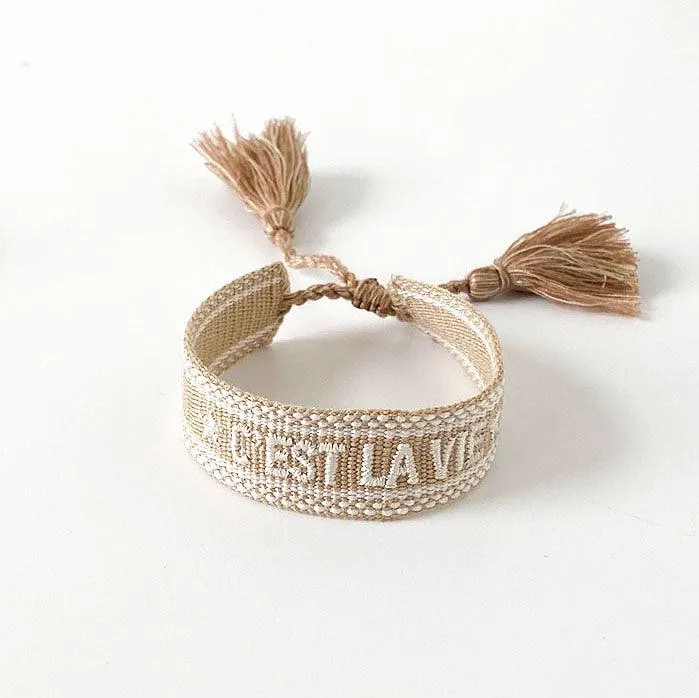 C'est La Vie Adjustable Bracelet | Taupe/White