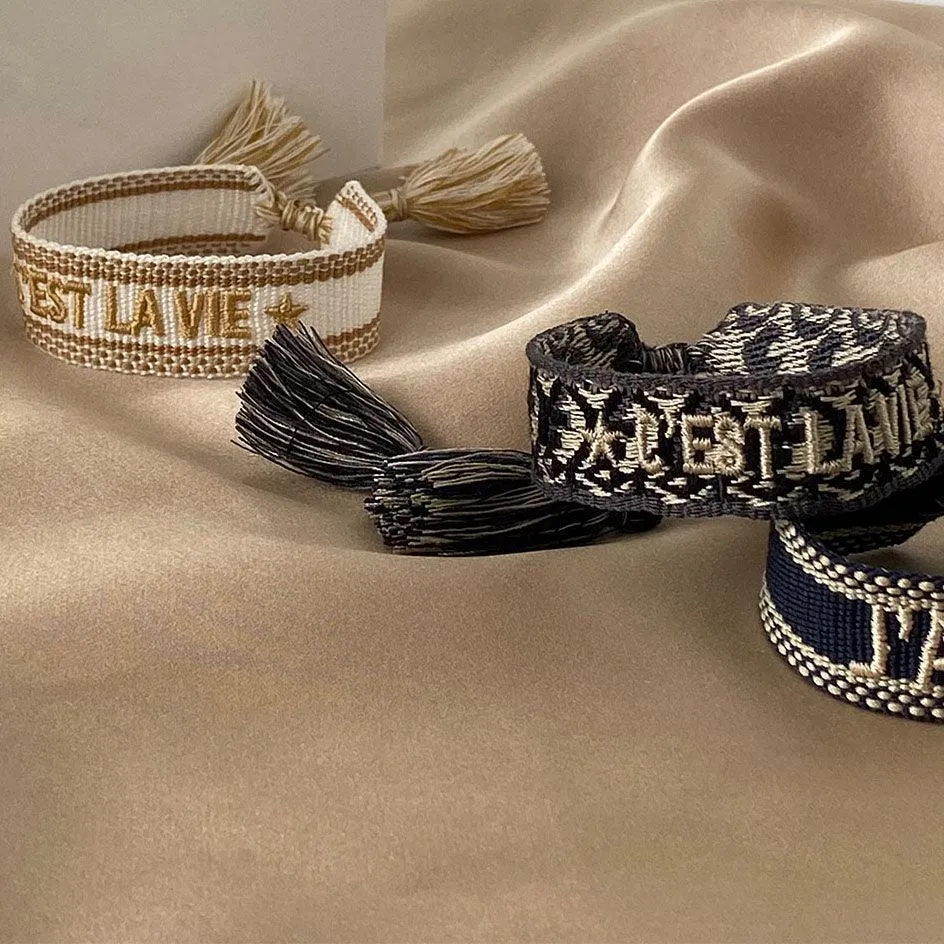C'est La Vie Adjustable Bracelet | White/Gold