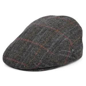 City Sport Windowpane Herringbone Virgin Wool Flat Cap - Grey-Multi