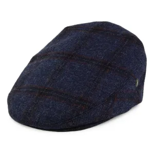City Sport Windowpane Virgin English Wool Flat Cap - Blue