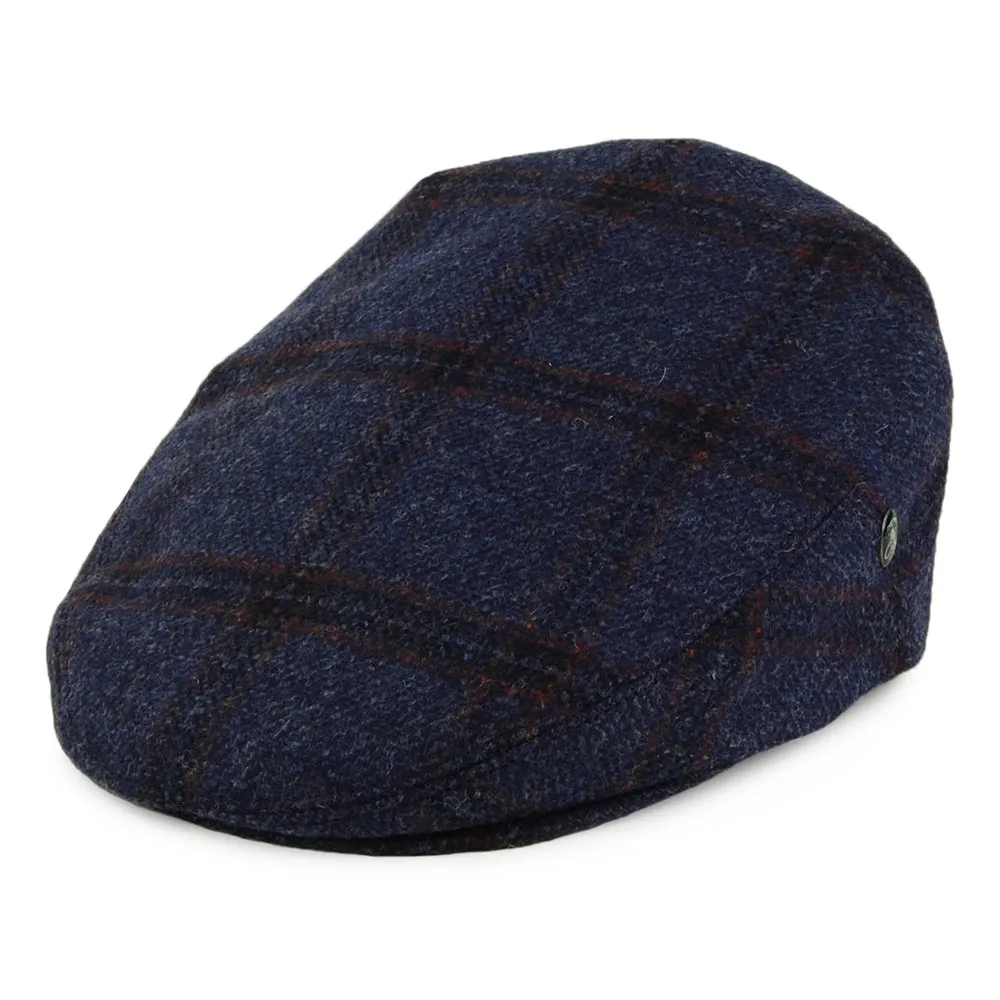 City Sport Windowpane Virgin English Wool Flat Cap - Blue