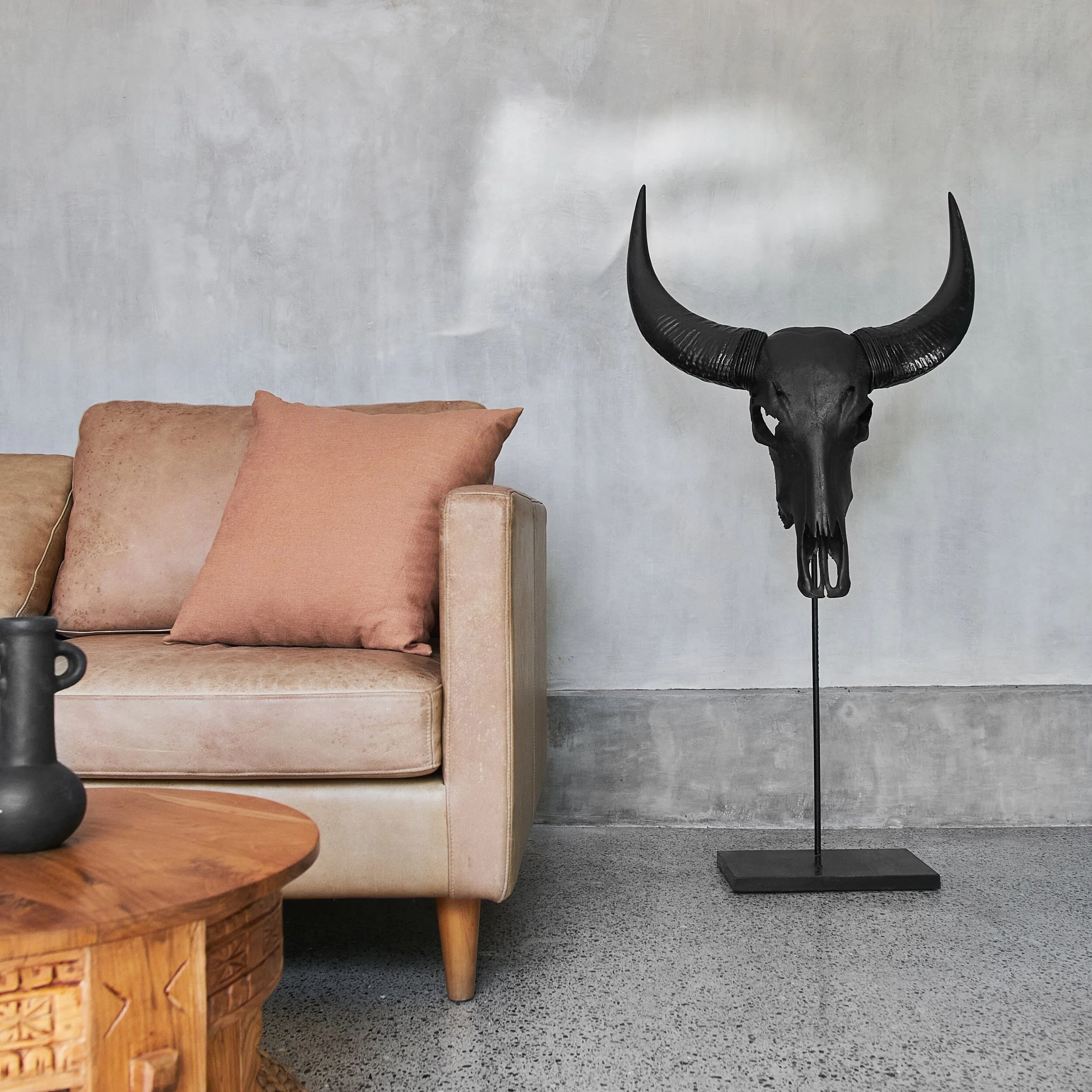 Cow Skull - Matte Black Storm