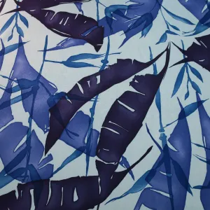 Dark Blue Palms on a Light Blue Background China Silk Fabric