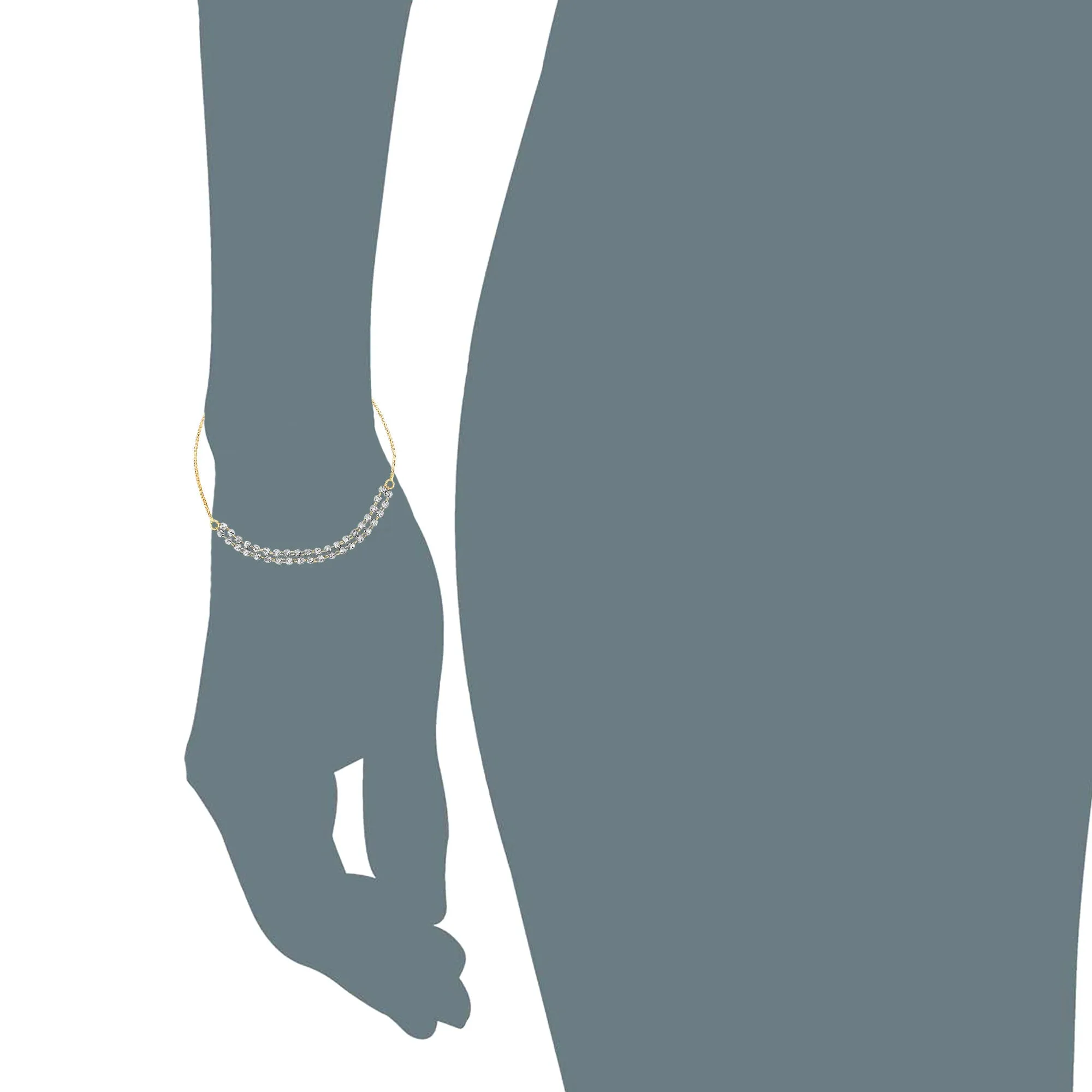 Diamond Cut Double Beaded Strand Bolo Friendship Adjustable Bracelet In 14K Gold, 9.25"