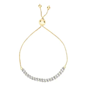 Diamond Cut Double Beaded Strand Bolo Friendship Adjustable Bracelet In 14K Gold, 9.25"