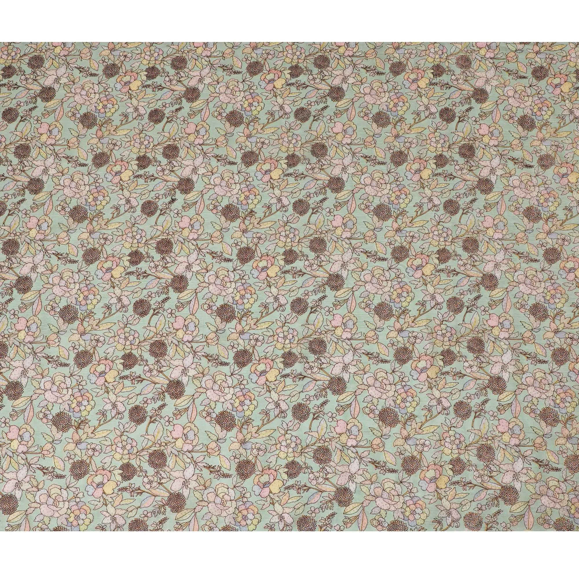 Elegant Tussar Silk Fabric with Floral Print, 110cm Width - Traditional Textile Art from India-D17916