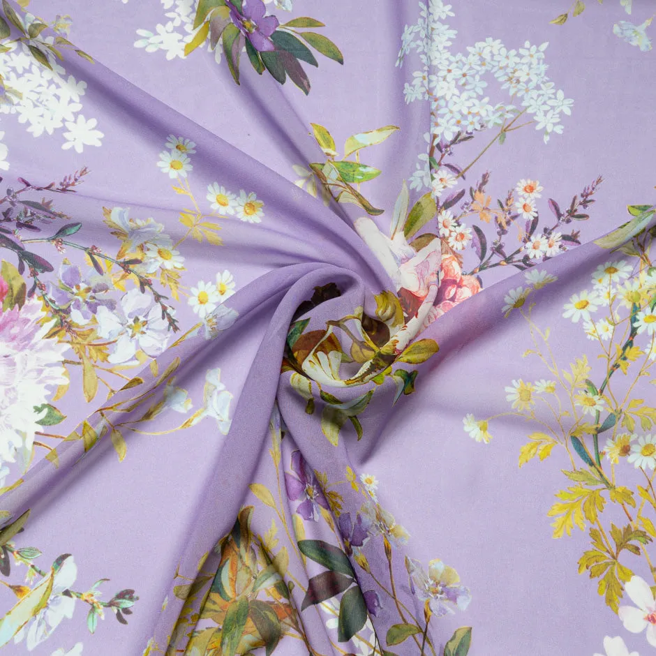 Floral Printed Lilac Pure Silk Georgette