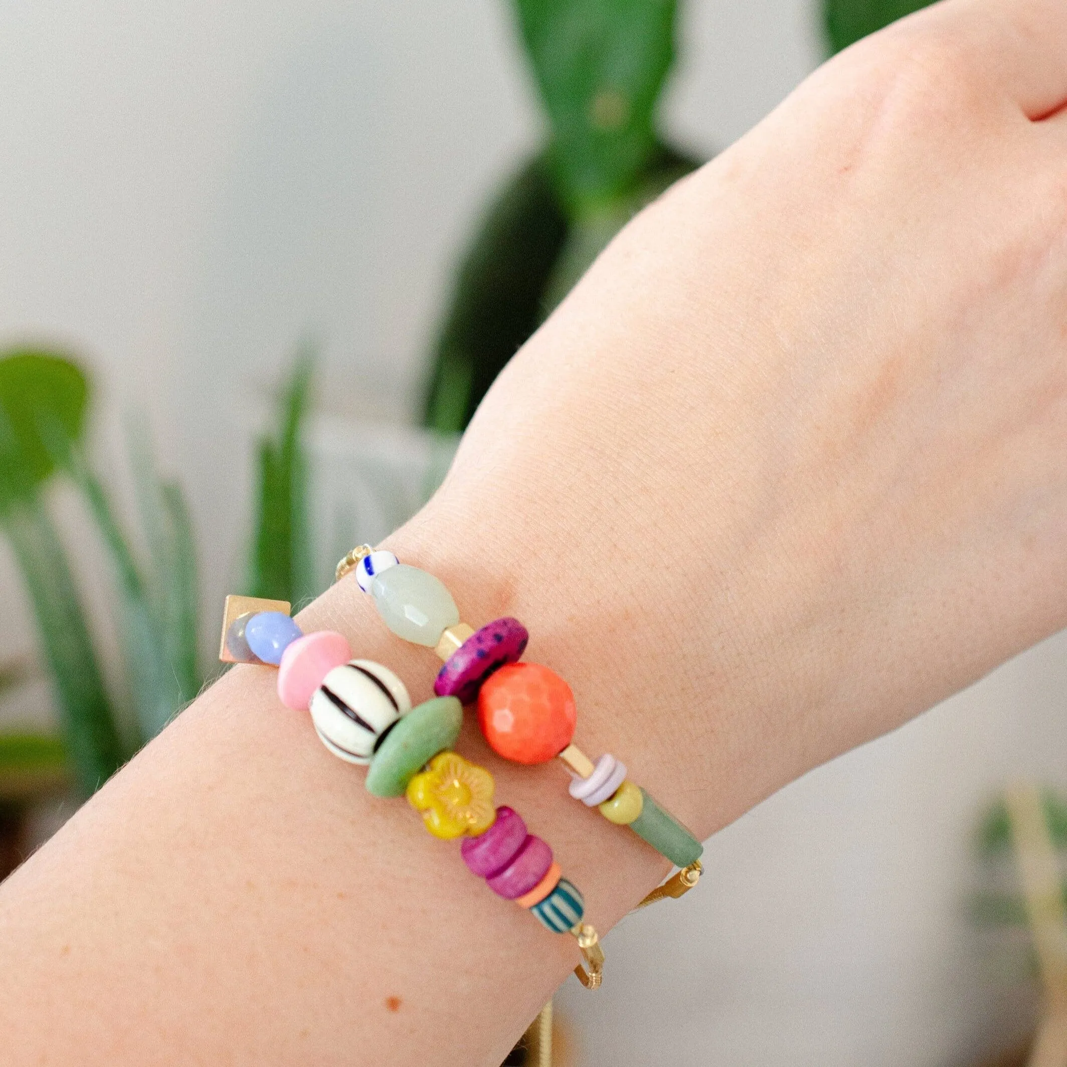 Gold Pull-Tie Colorful Beaded Bracelets by Jill Makes