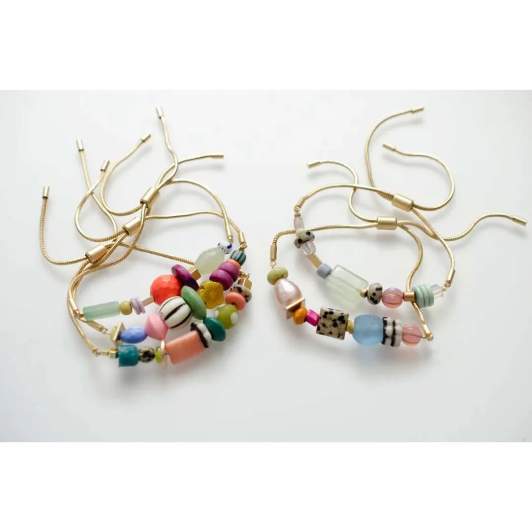 Gold Pull-Tie Colorful Beaded Bracelets by Jill Makes