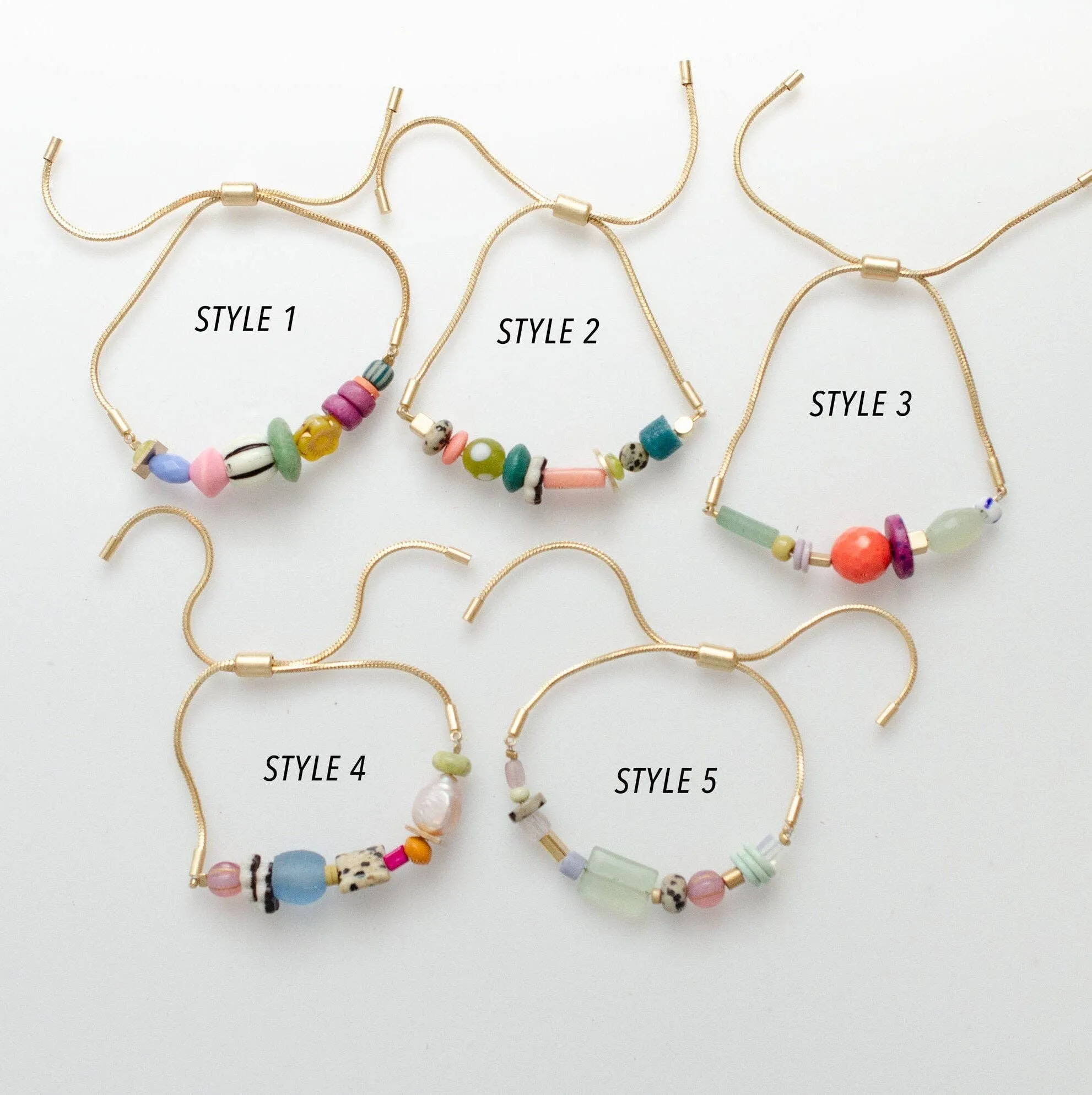Gold Pull-Tie Colorful Beaded Bracelets by Jill Makes