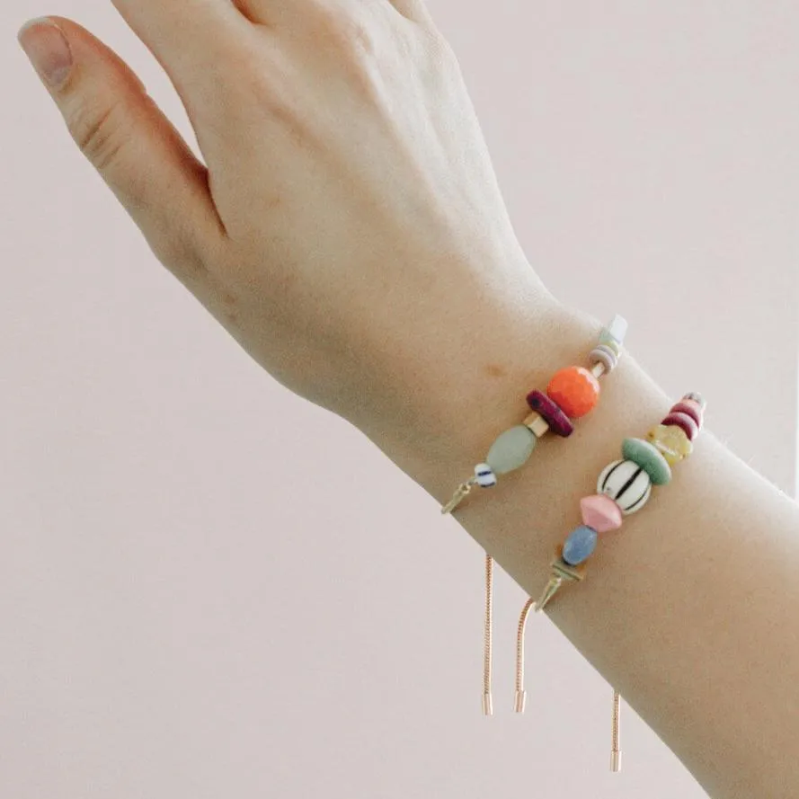 Gold Pull-Tie Colorful Beaded Bracelets by Jill Makes