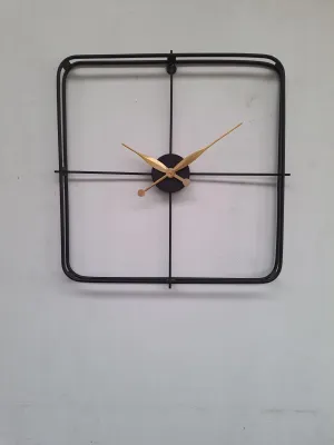 Golden And Black Metal Elegant Square Wall Clock For Living Room And Home