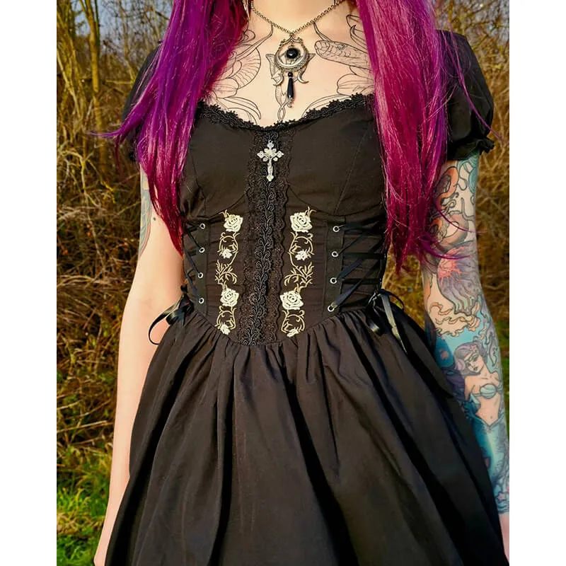 Gothic Rose Embroidered Off Shoulder Dress