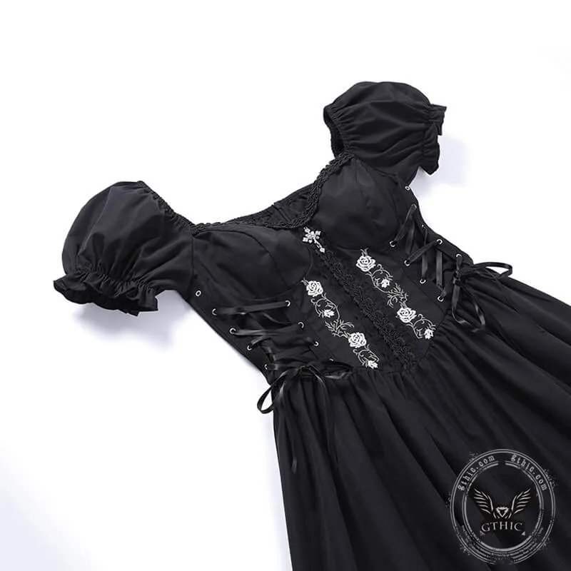Gothic Rose Embroidered Off Shoulder Dress