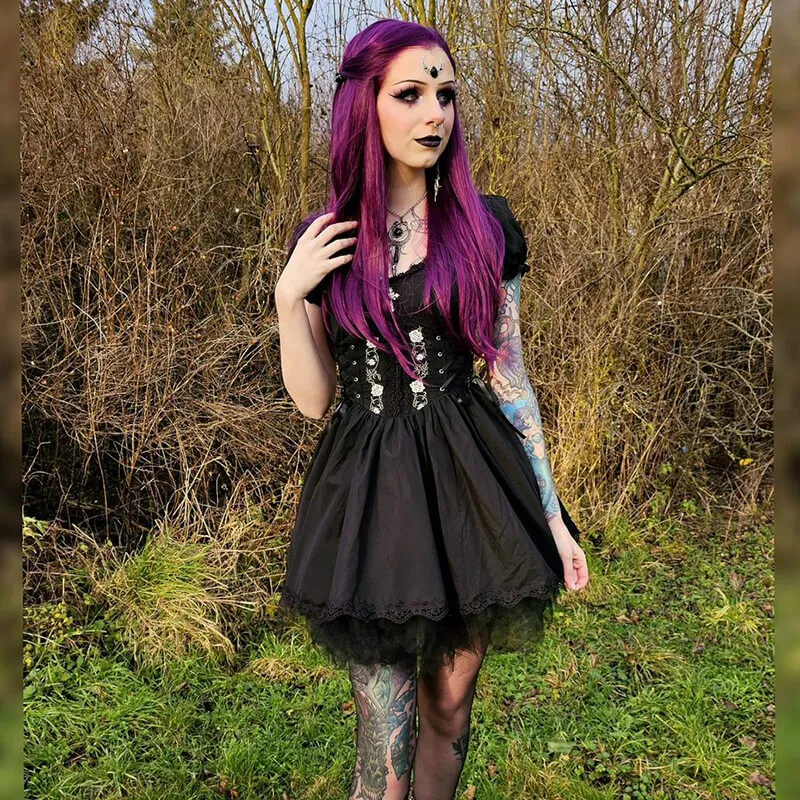 Gothic Rose Embroidered Off Shoulder Dress