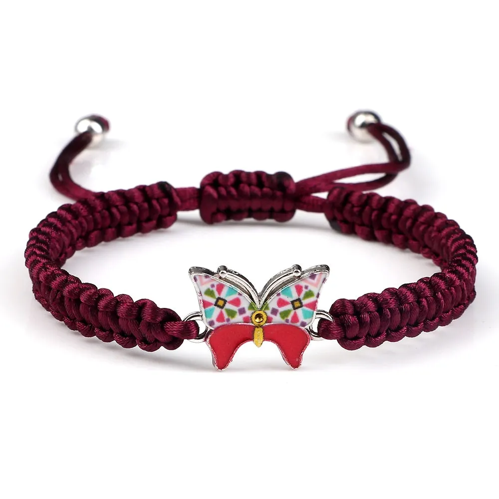 Gray Butterfly Fashion Bracelet Classic Black White Braided Rope Chain Handmade Bracelets for Women Men Adjustable Jewelry