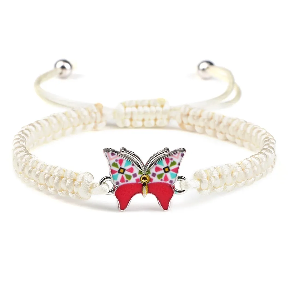 Gray Butterfly Fashion Bracelet Classic Black White Braided Rope Chain Handmade Bracelets for Women Men Adjustable Jewelry