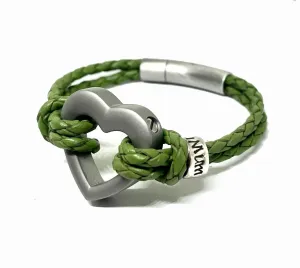 Green Braided 3mm Leather Heart Memorial urn Bracelet