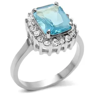 High polished (no plating) Stainless Steel Ring with Synthetic Synthetic Glass in Sea Blue for Women Style TK9X041