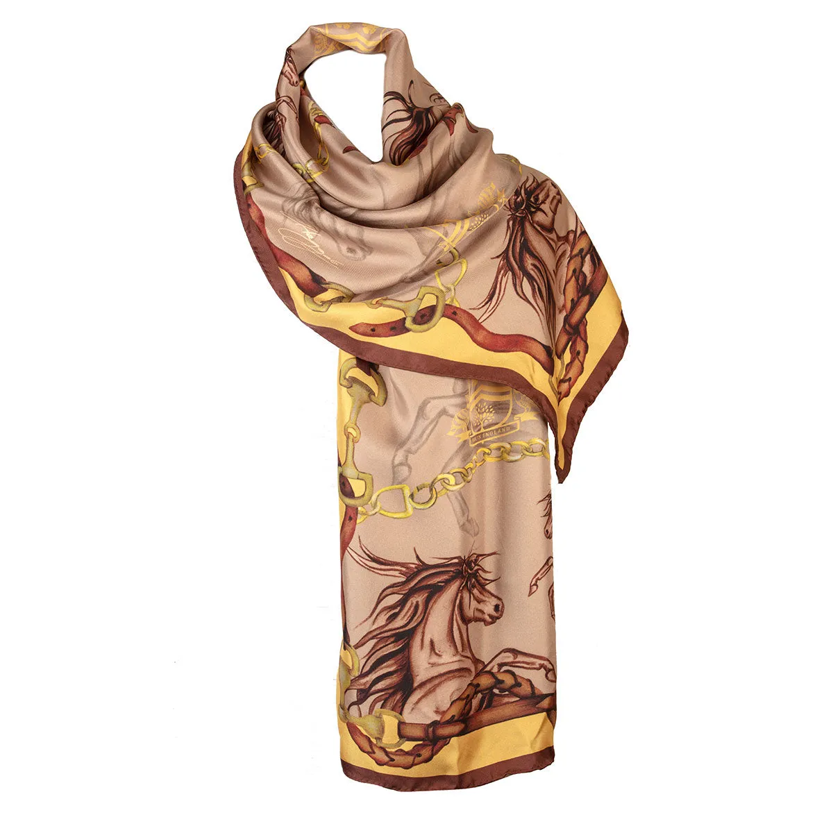 Hold Your Horses Toffee & Gold Classic Silk Scarf