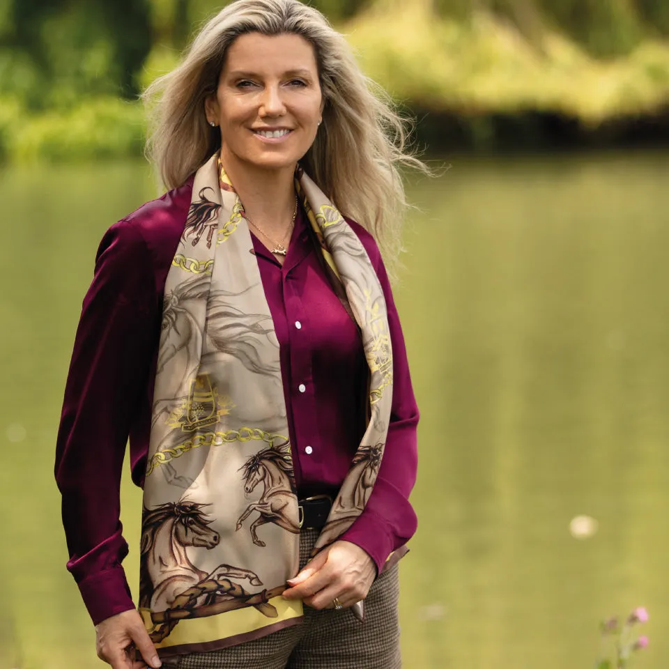 Hold Your Horses Toffee & Gold Classic Silk Scarf