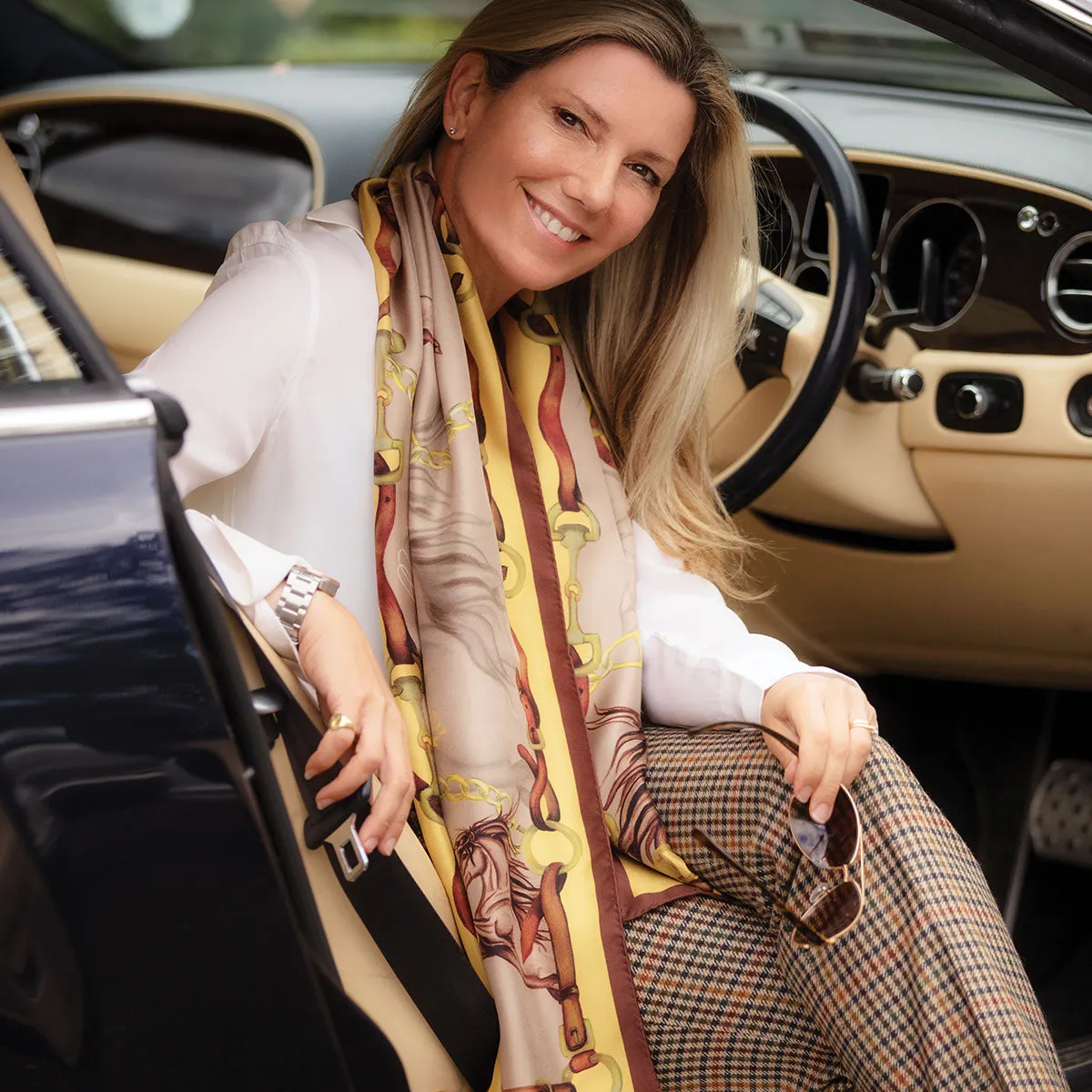 Hold Your Horses Toffee & Gold Classic Silk Scarf