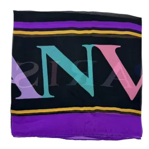 Lanvin Scarf Black Purple Logo Design - Chiffon Silk Shawl